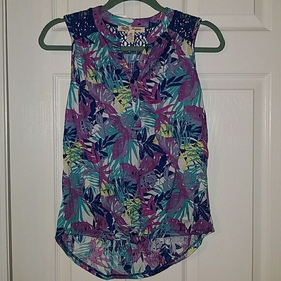 Inspire floral tropical button down knot top Sz PS - Picture 1 of 4
